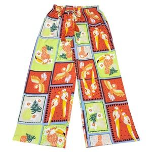 Live 4 Truth Wide Leg Belted Palazzo Pants Parrot AOP Tassel Women L